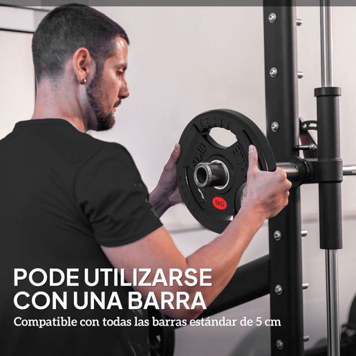 SPORTNOW Discos de Pesos com Orifício de Ø50 mm 2 Discos de 5 kg com Anel Interior de Aço e Triplo Aperto para Halteres e Barras Treino Fitness em Casa Ginásio Ø24x4,5 cm Preto