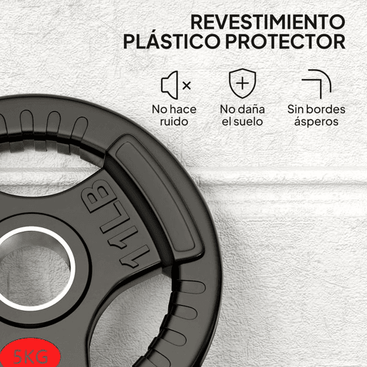 SPORTNOW Discos de Pesos com Orifício de Ø50 mm 2 Discos de 5 kg com Anel Interior de Aço e Triplo Aperto para Halteres e Barras Treino Fitness em Casa Ginásio Ø24x4,5 cm Preto