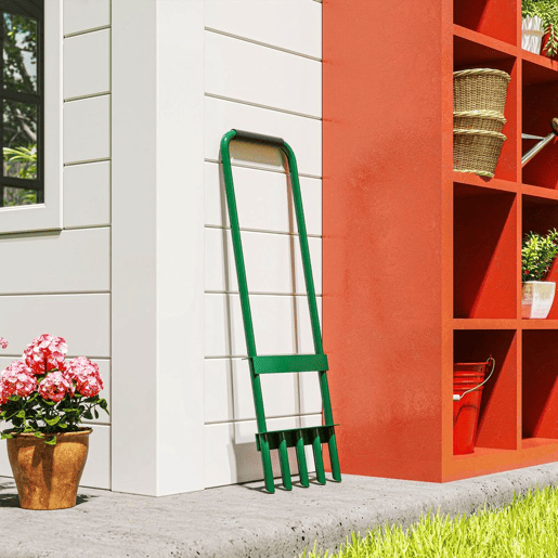 Outsunny Arejador de Relva com com 5 Espigões Arejador de Relva Manual com Cabo Antiderrapante para Jardim e Cuidado do Relvado 30x4x94 cm Verde Escuro