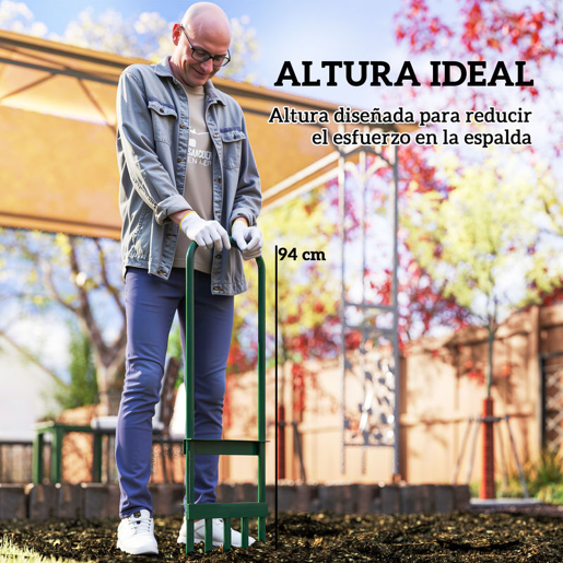Outsunny Arejador de Relva com com 5 Espigões Arejador de Relva Manual com Cabo Antiderrapante para Jardim e Cuidado do Relvado 30x4x94 cm Verde Escuro
