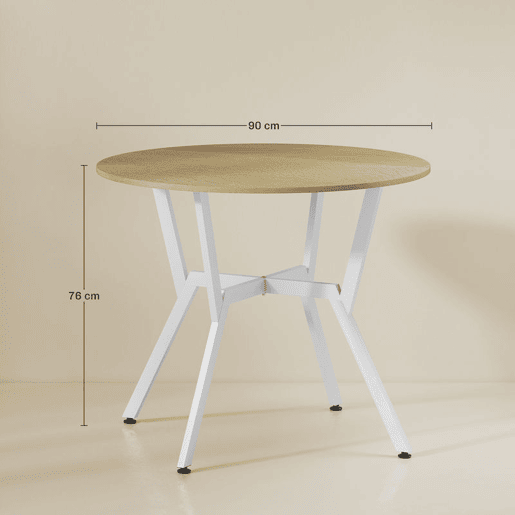 HOMCOM Mesa de Jantar Redonda para 2-4 Pessoas, Mesa de Cozinha Estilo Industrial, Pernas Curvadas em Aço, para Sala de Estar, 90x90x76 cm, Natural e Branco