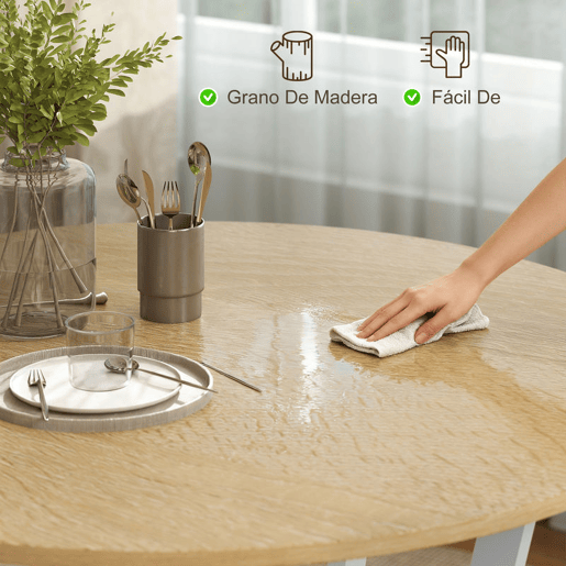 HOMCOM Mesa de Jantar Redonda para 2-4 Pessoas, Mesa de Cozinha Estilo Industrial, Pernas Curvadas em Aço, para Sala de Estar, 90x90x76 cm, Natural e Branco