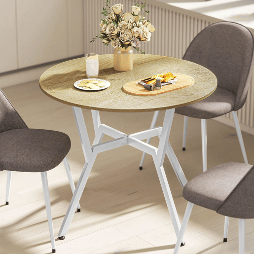 HOMCOM Mesa de Jantar Redonda para 2-4 Pessoas, Mesa de Cozinha Estilo Industrial, Pernas Curvadas em Aço, para Sala de Estar, 90x90x76 cm, Natural e Branco
