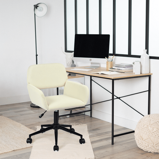 Cadeira De Escritório Estofada Em Veludo Canelado Bege Com Altura Ajustável E Rotação 360 Graus, Estrutura Metálica Preta, Rodas Silenciosas E Design Moderno Ideal Para Escritório, Quarto Ou Espaço De Estudo