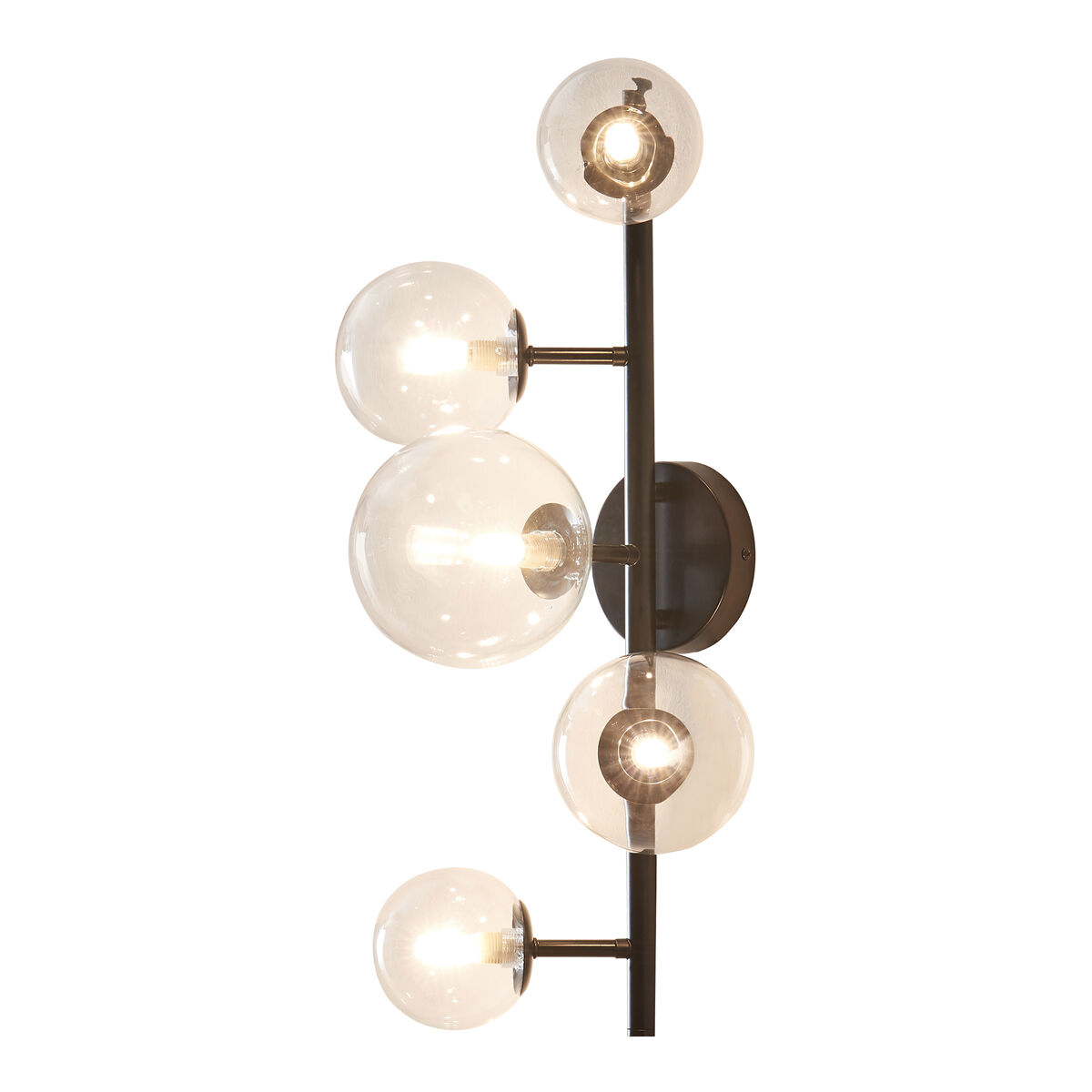 Lámpara de pared makkor 5 pantallas de cristal g9 metal 62x35x24 cm - negro [lux.pro]