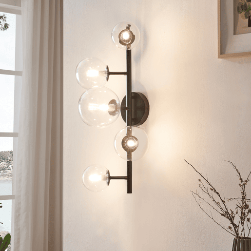 Candeeiro de parede Makkor de 5 luzes metal e vidro 62x35x24 cm Preto lux.pro
