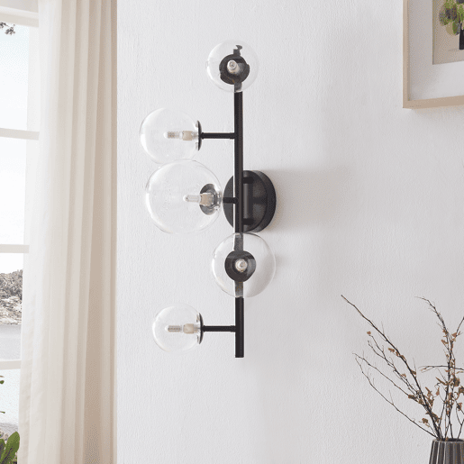 Candeeiro de parede Makkor de 5 luzes metal e vidro 62x35x24 cm Preto lux.pro