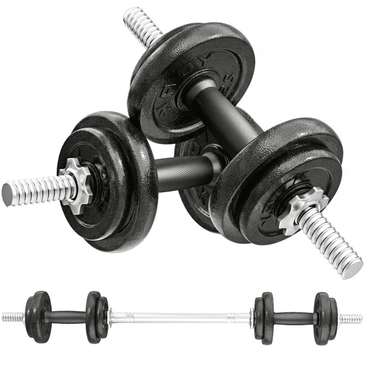 SPORTNOW Conjunto de Halteres Ajustáveis 2 em 1 20 kg Conjunto de Pesos com Barras Retas de Ligação e Pegas Antiderrapantes Pesos e Halteres Fitness Ginásio em Casa