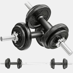 SPORTNOW Conjunto de Halteres Ajustáveis 2 em 1 20 kg Conjunto de Pesos com Barras Retas de Ligação e Pegas Antiderrapantes Pesos e Halteres Fitness Ginásio em Casa