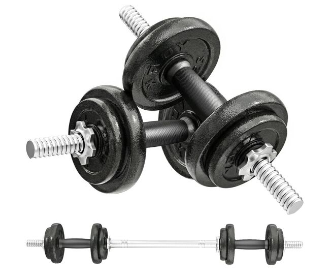 Sportnow juego de mancuernas ajustables, 2 en 1, 20kg, juego de pesas con barras recta de conexión y mangos antideslizantes, pesas y mancuernas para hombres y mujeres, fitness, gimnasio en casa