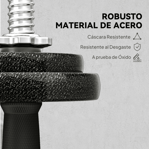 SPORTNOW Conjunto de Halteres Ajustáveis 2 em 1 20 kg Conjunto de Pesos com Barras Retas de Ligação e Pegas Antiderrapantes Pesos e Halteres Fitness Ginásio em Casa