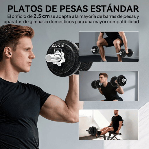 SPORTNOW Conjunto de Halteres Ajustáveis 2 em 1 20 kg Conjunto de Pesos com Barras Retas de Ligação e Pegas Antiderrapantes Pesos e Halteres Fitness Ginásio em Casa
