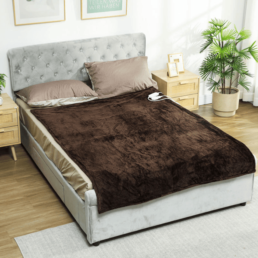 HOMCOM Manta Elétrica 180x130 cm Manta Térmica Sofá com Tecido Suave 10 Níveis de Temperatura Temporizador Lavável na Máquina Proteção contra Sobreaquecimento e Ecrã LED Marrom