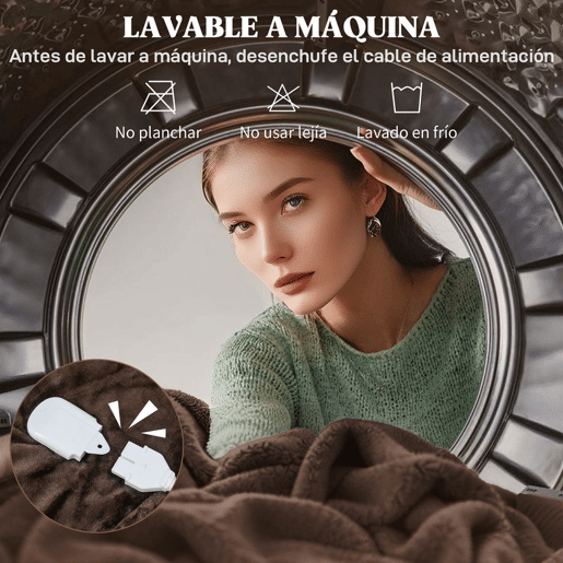 HOMCOM Manta Elétrica 180x130 cm Manta Térmica Sofá com Tecido Suave 10 Níveis de Temperatura Temporizador Lavável na Máquina Proteção contra Sobreaquecimento e Ecrã LED Marrom