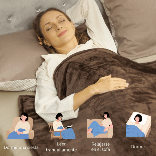 HOMCOM Manta Elétrica 180x130 cm Manta Térmica Sofá com Tecido Suave 10 Níveis de Temperatura Temporizador Lavável na Máquina Proteção contra Sobreaquecimento e Ecrã LED Marrom