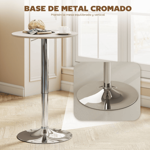 HOMCOM Mesa de Bar com Altura Ajustável Giratória 360° com Base Redonda Mesa Alta Moderna para Cozinha Sala de Jantar Ø60x67-93 cm Madeira