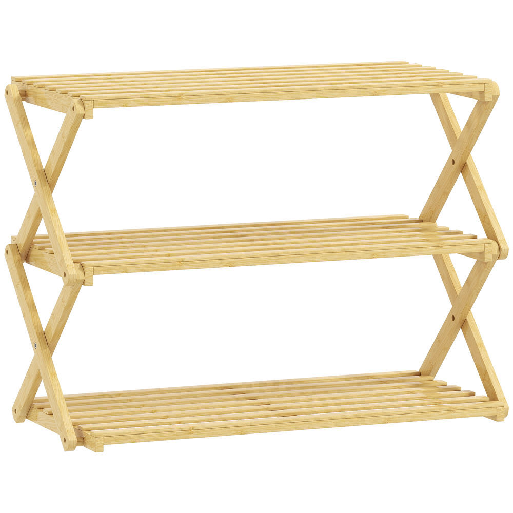 Homcom zapatero estrecho de bambú, zapatero vertical plegable de 3 niveles, sin instalación, estantería para zapatos para entrada, pasillo, dormitorio, natural