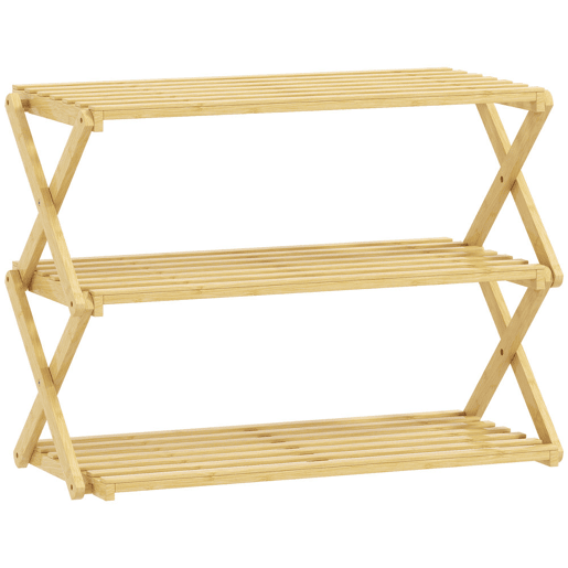 HOMCOM Sapateira Estreita de Bambu Sapateira Vertical Dobrável de 3 Níveis Sem Instalação Prateleira para Sapatos para Entrada Corredor Quarto 60x29x45,5 cm Madeira