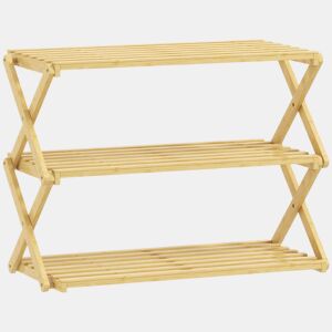 HOMCOM Sapateira Estreita de Bambu Sapateira Vertical Dobrável de 3 Níveis Sem Instalação Prateleira para Sapatos para Entrada Corredor Quarto 60x29x45,5 cm Madeira