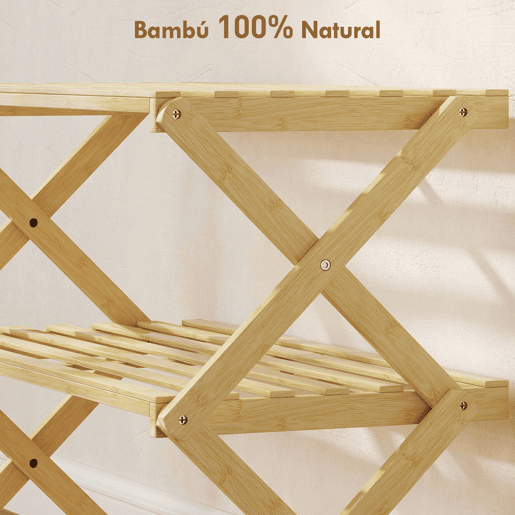 HOMCOM Sapateira Estreita de Bambu Sapateira Vertical Dobrável de 3 Níveis Sem Instalação Prateleira para Sapatos para Entrada Corredor Quarto 60x29x45,5 cm Madeira