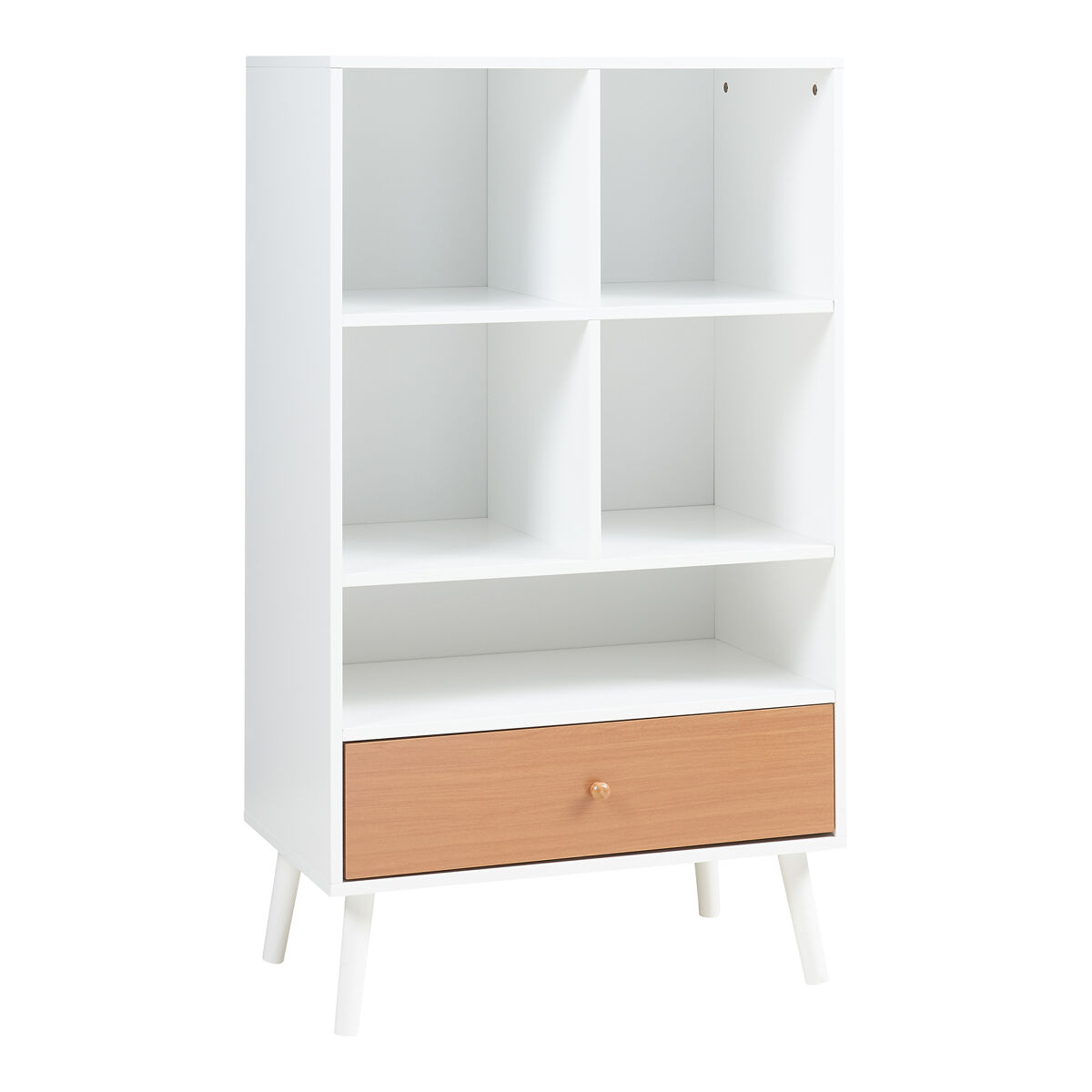 Librería reyljand 5 compartimentos abiertos 120x70x40cm blanco/teca [en.casa]