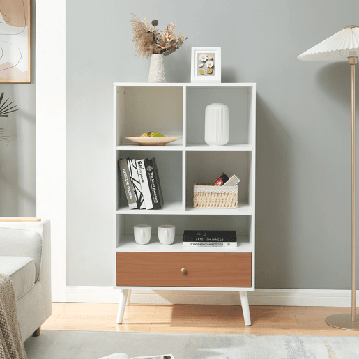 Estante com gaveta Reyljand com gaveta 120x70x40 cm Branco  Cor Teca en.casa