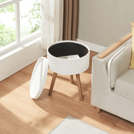 Mesa de apoio Bongard redondo com espaço de arrumação Ø38x48 cm branco en.casa
