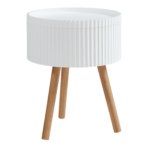 Mesa de apoio Bongard redondo com espaço de arrumação Ø38x48 cm branco en.casa