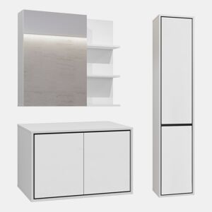 Conjunto móvel sob lavatório 80cm coluna e roupeiro espelho Sophéa Branco