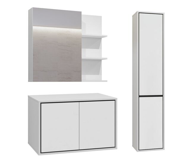 Conjunto mueble bajo lavabo 80 cm columna y armario espejo sophéa blanco