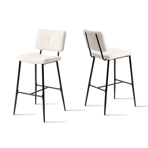 Conjunto De 2 Bancos Altos De Bar Estofados Em Tecido Bouclé Com Pés Metálicos Pretos Com Pintura A Pó E Estrutura KD, Design Moderno E Confortável Ideal Para Bancada De Cozinha Ou Sala De Jantar, Altura Do Assento 75 CM, Suporta Até 120 KG