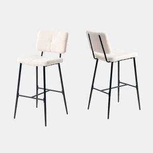 Conjunto De 2 Bancos Altos De Bar Estofados Em Tecido Bouclé Com Pés Metálicos Pretos Com Pintura A Pó E Estrutura KD, Design Moderno E Confortável Ideal Para Bancada De Cozinha Ou Sala De Jantar, Altura Do Assento 75 CM, Suporta Até 120 KG
