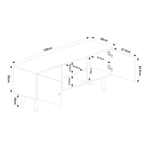 Móvel de televisão Reyljand 2 portas 120x35x50 cm Cinzento  Carvalho en.casa