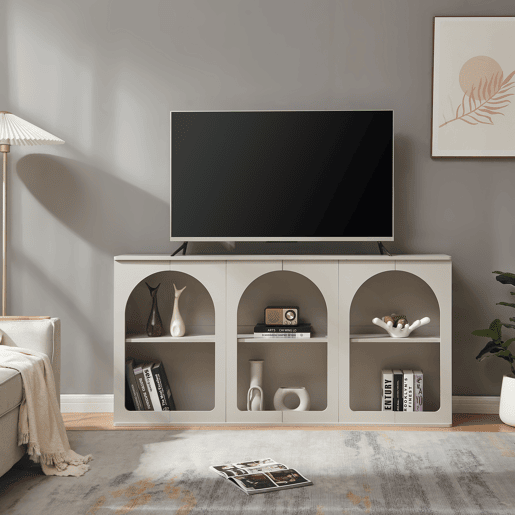 Aparador Trorhun 6 compartimentos MDF 160x30x80 cm Cinzento en.casa