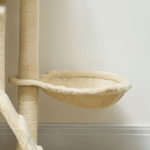 PawHut Arranhador para Gatos 140 cm Torre de Escalada com Múltiplas Plataformas Cama 2 Cavernas Rede Escada Postes de Sisal Bolas para Brincar Bege
