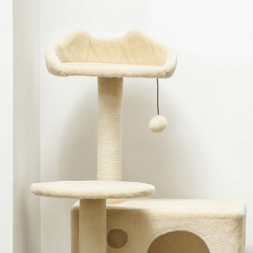 PawHut Arranhador para Gatos 140 cm Torre de Escalada com Múltiplas Plataformas Cama 2 Cavernas Rede Escada Postes de Sisal Bolas para Brincar Bege