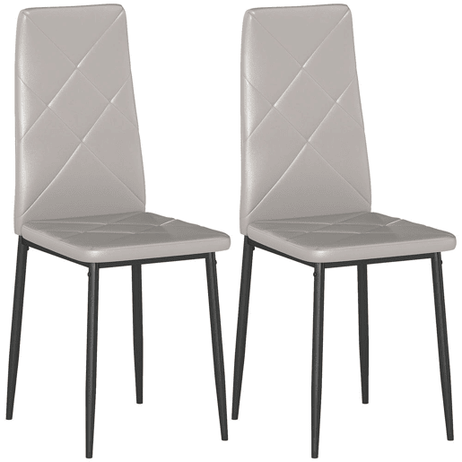 HOMCOM Conjunto de 4 Cadeiras de Sala de Jantar Estofadas em Couro Sintético Cadeiras de Cozinha com Encosto Alto e Pés de Aço Carga Máxima 120kg 41x50x97 cm Cinza