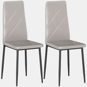 HOMCOM Conjunto de 4 Cadeiras de Sala de Jantar Estofadas em Couro Sintético Cadeiras de Cozinha com Encosto Alto e Pés de Aço Carga Máxima 120kg 41x50x97 cm Cinza