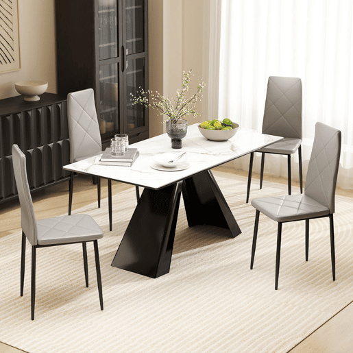 HOMCOM Conjunto de 4 Cadeiras de Sala de Jantar Estofadas em Couro Sintético Cadeiras de Cozinha com Encosto Alto e Pés de Aço Carga Máxima 120kg 41x50x97 cm Cinza