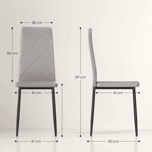HOMCOM Conjunto de 4 Cadeiras de Sala de Jantar Estofadas em Couro Sintético Cadeiras de Cozinha com Encosto Alto e Pés de Aço Carga Máxima 120kg 41x50x97 cm Cinza