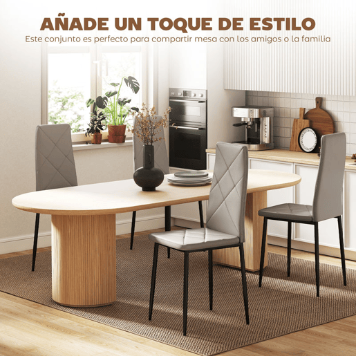 HOMCOM Conjunto de 4 Cadeiras de Sala de Jantar Estofadas em Couro Sintético Cadeiras de Cozinha com Encosto Alto e Pés de Aço Carga Máxima 120kg 41x50x97 cm Cinza