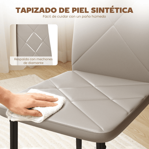 HOMCOM Conjunto de 4 Cadeiras de Sala de Jantar Estofadas em Couro Sintético Cadeiras de Cozinha com Encosto Alto e Pés de Aço Carga Máxima 120kg 41x50x97 cm Cinza