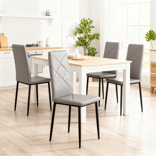 HOMCOM Conjunto de 4 Cadeiras de Sala de Jantar Estofadas em Couro Sintético Cadeiras de Cozinha com Encosto Alto e Pés de Aço Carga Máxima 120kg 41x50x97 cm Cinza