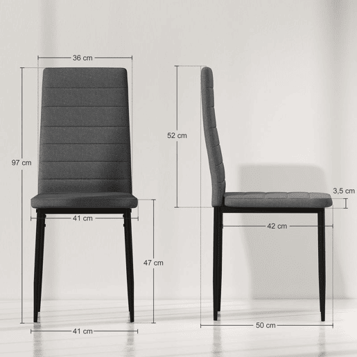 HOMCOM Conjunto de 6 Cadeiras de Sala de Jantar Estofadas em Linho e Pés de Metal Cadeiras Modernas para Cozinha Carga Máxima 120kg 41x50x97cm Cinza