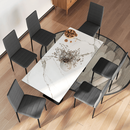 HOMCOM Conjunto de 6 Cadeiras de Sala de Jantar Estofadas em Linho e Pés de Metal Cadeiras Modernas para Cozinha Carga Máxima 120kg 41x50x97cm Cinza