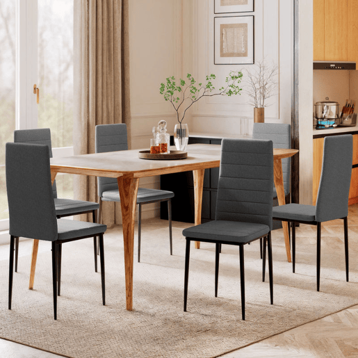 HOMCOM Conjunto de 6 Cadeiras de Sala de Jantar Estofadas em Linho e Pés de Metal Cadeiras Modernas para Cozinha Carga Máxima 120kg 41x50x97cm Cinza