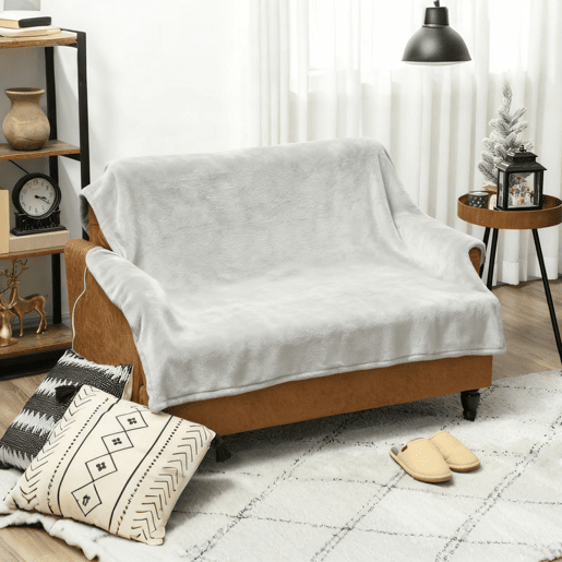 HOMCOM Manta Elétrica 180x130 cm Manta Térmica Sofá com Tecido Suave 10 Níveis de Temperatura Temporizador Lavável na Máquina Proteção contra Sobreaquecimento e Ecrã LED Cinzento