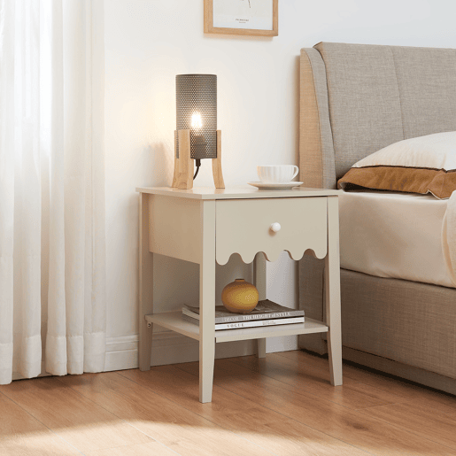 Mesa de cabeceira Luspoo com gaveta 50x40x40 cm branco creme en.casa