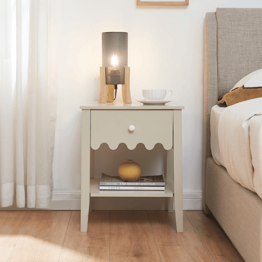 Mesa de cabeceira Luspoo com gaveta 50x40x40 cm branco creme en.casa