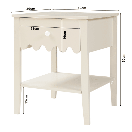Mesa de cabeceira Luspoo com gaveta 50x40x40 cm branco creme en.casa